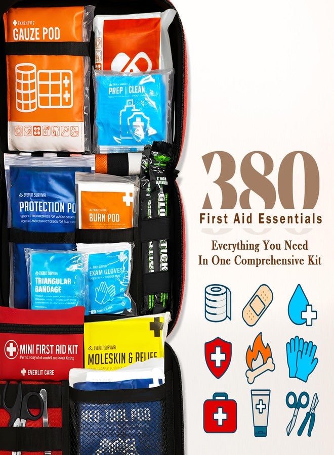 EVERLIT CARE 380 Pcs First Aid Kit for College Student, All-Purpose Medicine Kit for Cuts, Scrapes, Burns, Emergency Preparedness | for Home, Office, Car, Travel, Camping, Outdoor (Red) - Image 2